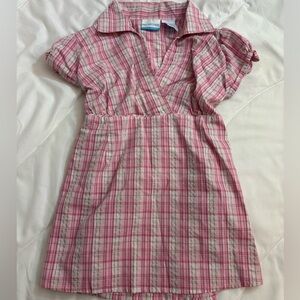 Motherhood Maternity Pink Plaid Blouse maternity size large with back ties